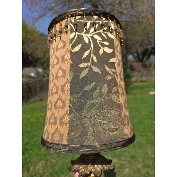 Ornate Glass & Brass Table Lamp w/ Black Lace Tassel Shade - Picture 4 of 7